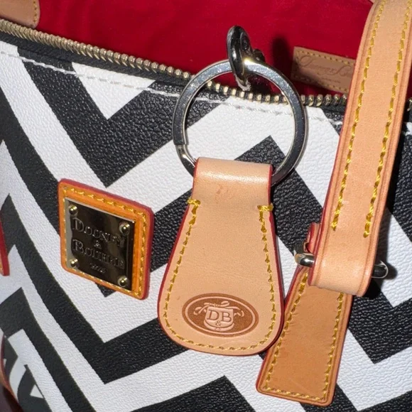 Dooney & Bourke Chevron Tote - Black and White with Tan Leather Trim - Picture 13 of 13